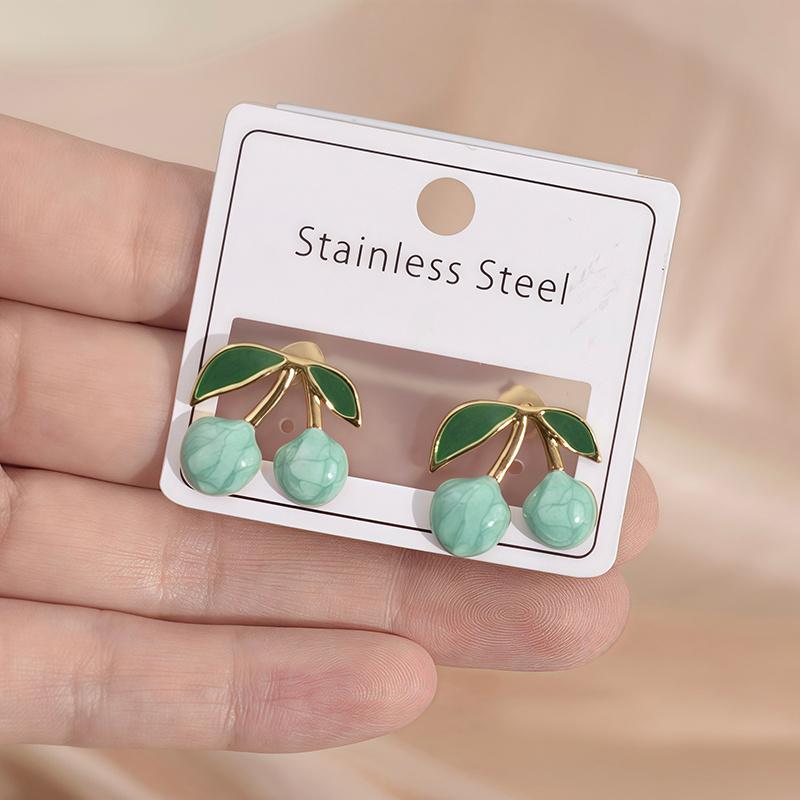Fresh And Sweet Alloy Cherry Stud Earrings, Unique And Versatile Fashion Earrings, With Colorful Fruit Pendants