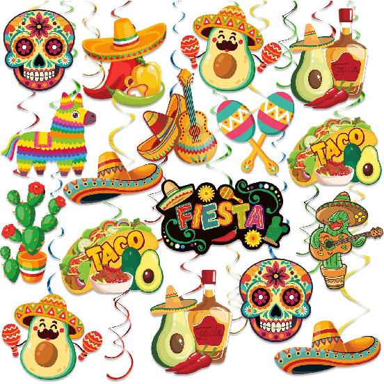 Fiesta Party Decorations, Kaluofan 24PCS Fiesta Decorations, Mexican Theme Decorations Hanging Swirls Supplies for Mexican Birthday Party Mexican