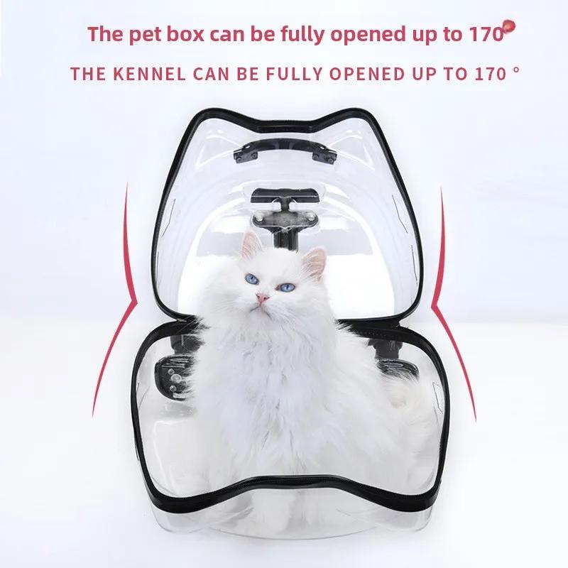 Creative Transparent Cat Carrier Dual Ear Pet Travel Basket Telescopic Handle Pet Trolley Versatile Space Capsule Transport Case