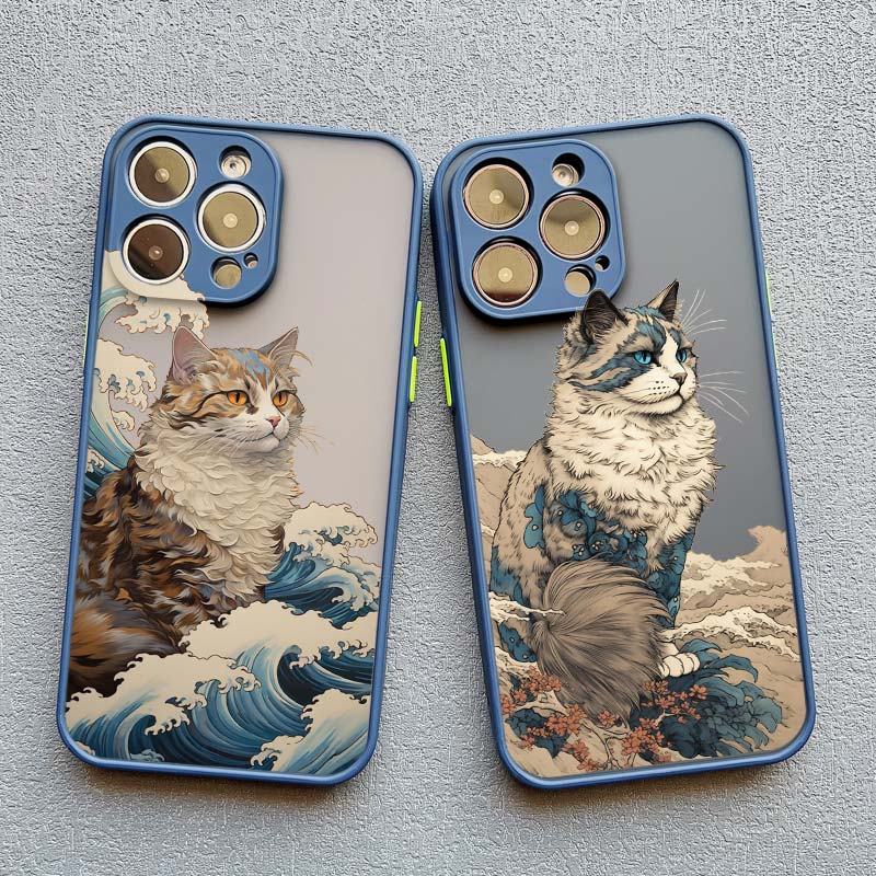 Japanese Anime Style Case For iPhone 16 14 15 Plus Pro Max XS X XR SE2 Cat Case For iPhone 7 8 11 12 13 Mini Shockproof Covers