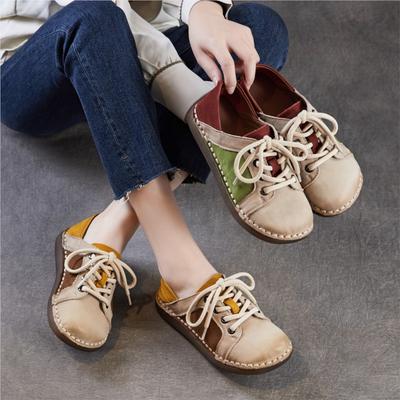 Handmade Mixed Colors Genuine Leather Women's Shoes Comfortable Flat Casual Sports Shoes