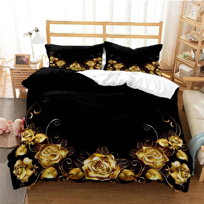 Rose Floral Duvet Cover Set Twin King Size Romantic Flowers Bedding Set Microfiber Comforter Cover For Valentine's Day Wedding