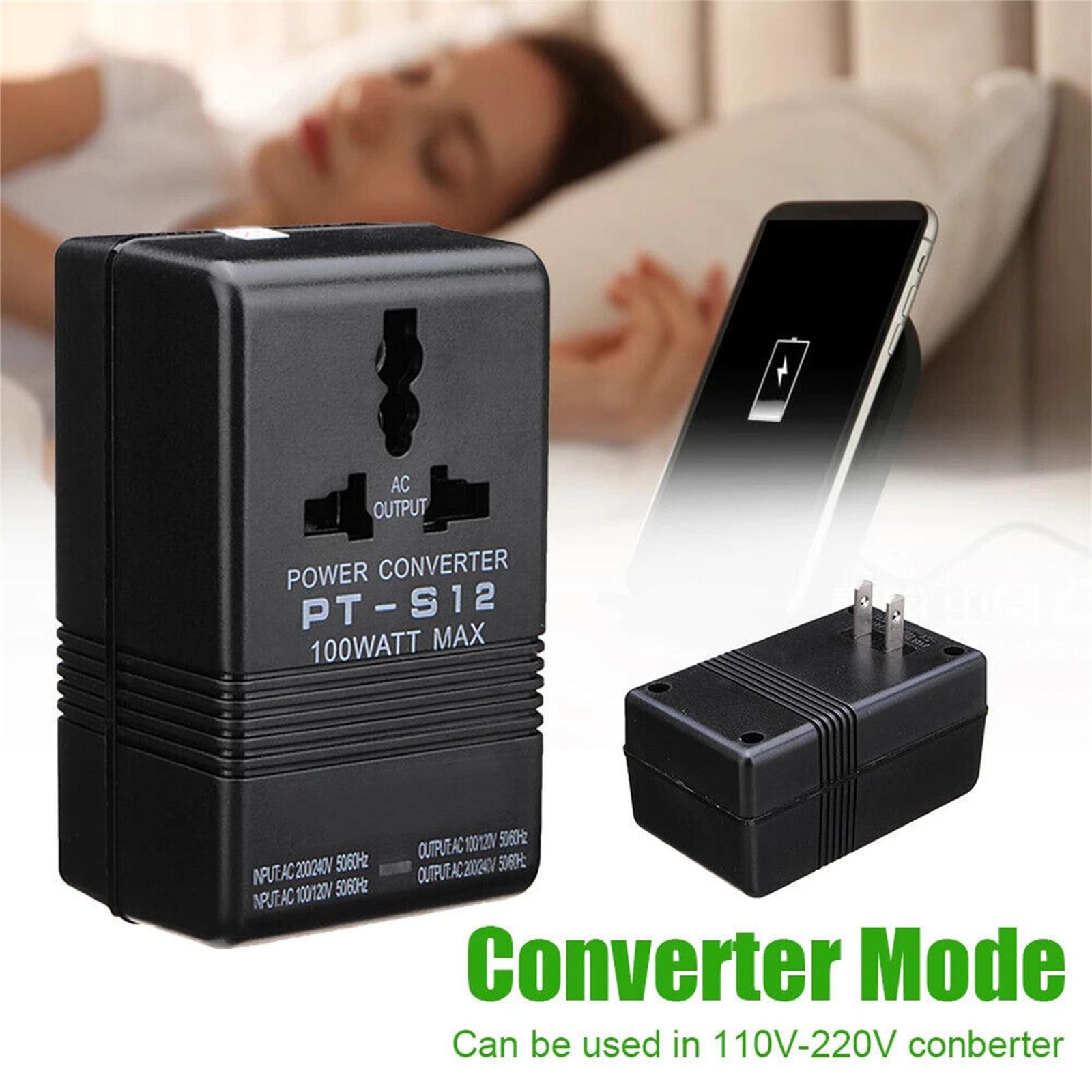 

100 Вт подвійний трансформатор напруги Портативний легкий перетворювач живлення 110/120 В до 220/240 В чорний