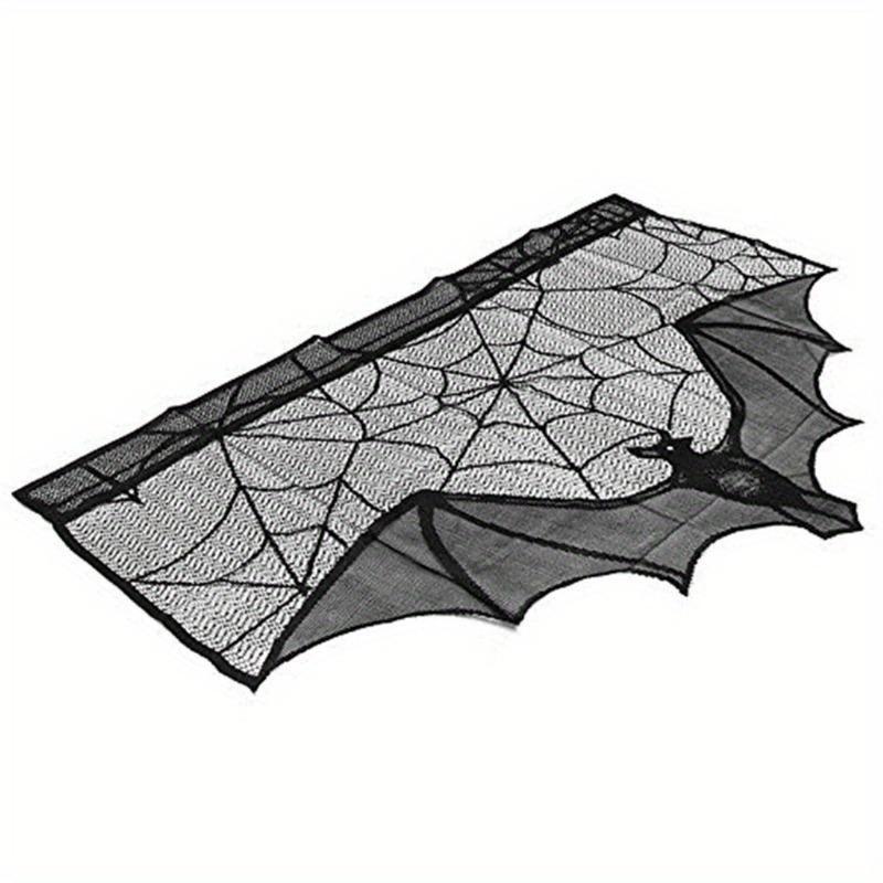 Halloween Lace Curtain Gothic Bat Tablecloth Fireplace Scarf Window Cover for Party Home Decoration Cobweb Halloween
