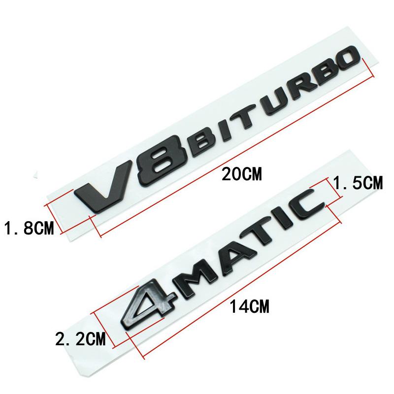 2pcs V8 BITURBO 4MATIC+ 4MATIC Car Badge Emblem Sticker for Mercedes Benz AMG W117 CLA45 W205 C63 W212 E63 W207 W176 A45
