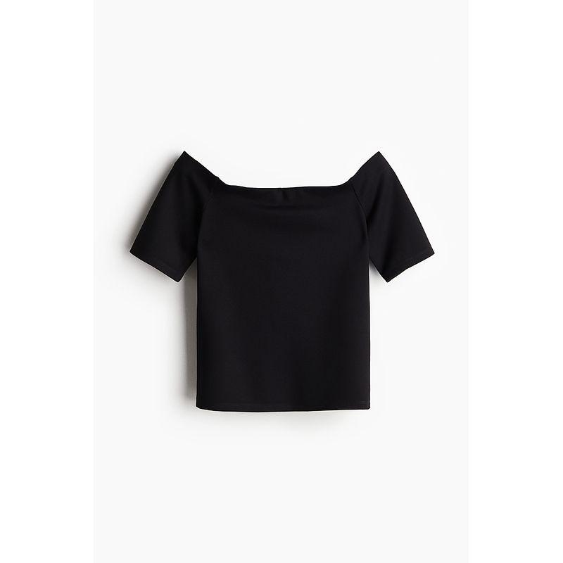 

HM Women s T-shirt 2025 Summer New Arrival off-Shoulder off-Shoulder Collar Silm Fashion Casual Short-Sleeved Top 1292781