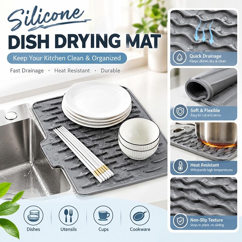 Silicone Kitchen Mat Shock Absorption Non Slip For Food Prep And Dish Drying