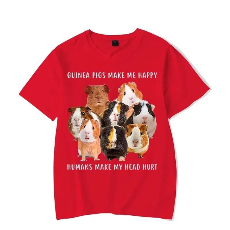 Summer Unisexs Guinea Pig Letter Printed Round Neck Tshirt Hiphop 100pure Cotton Soft Breathable Couple Short Sleeved Plus Size