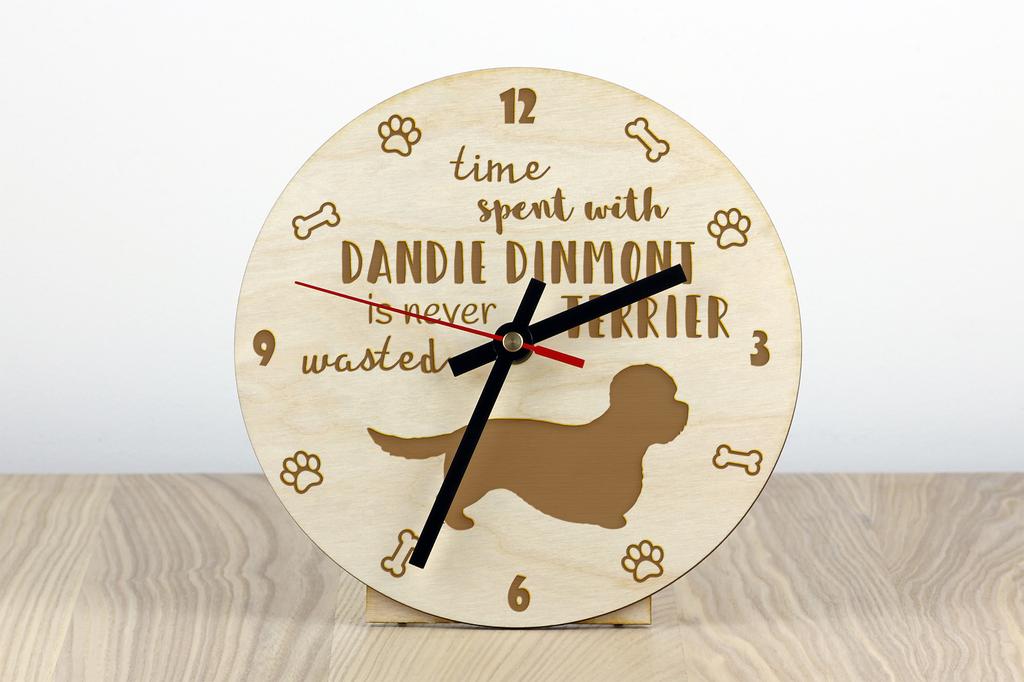Dandie Dinmont Terrier, Hindlee Terrier I - köpekli saat, oymalı ahşap saat, Art-Dog tarafından kişiselleştirilmiş saat