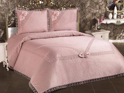 Poppy Quilted Bedding Set 3 Pcs, Coverlet Set 240x260 Pillowcase 50x70 Double Size Pink