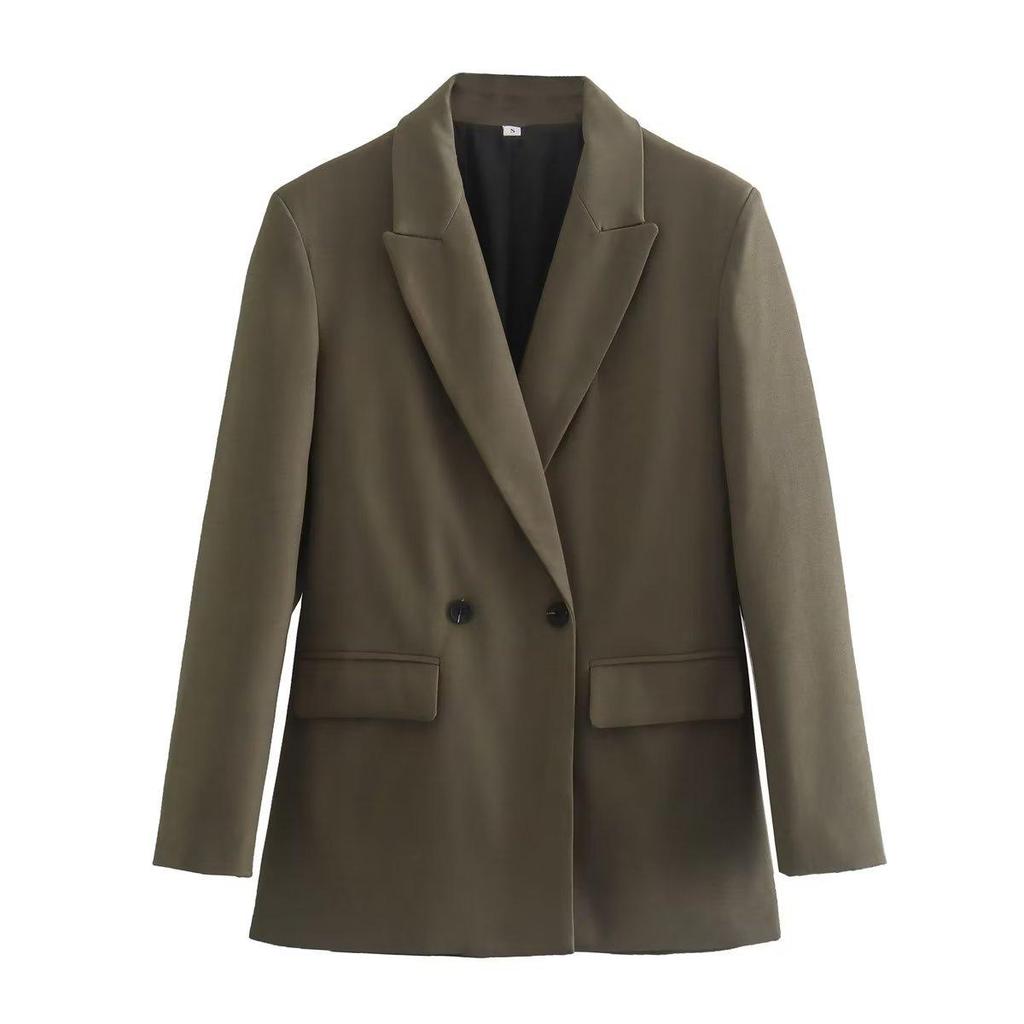 Vintage Long Sleeve Pockets Women Fashion Double Breasted Loose Fitting Blazer Coat Chic Veste Plus Size