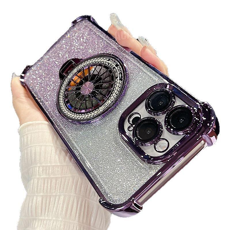 Rotating Gyro Cooling Suitable for Apple 16promax Electroplating Bracket Mobile Phone Case IPhone 15 Magnetic Protection Case