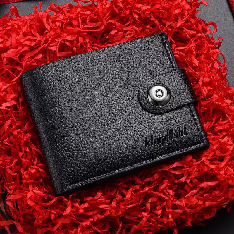 

Men s Cross-Border Magnetic Snap Short Wallet, Lychee Grain Leather, Zipper, Business Horizontal Style, Gift Bag Included.