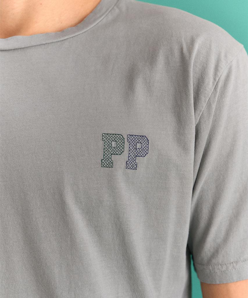 PANICALE Gray Stitch Logo Short Sleeve T-Shirt