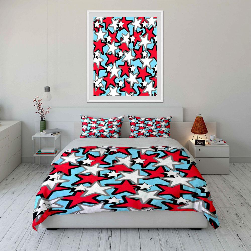 Star Pattern Decorative Set Soft Skin-Friendly Bedding Set Includes 1 Duvet Cover And 2 Pillowcase Gift