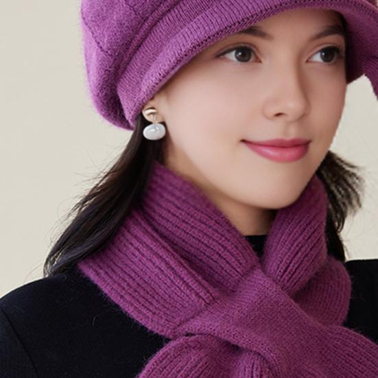 Yousheng 2Pcs/Set Women Hat Scarf Set Solid Color Knitting Baseball Hat Solid Color Thickened Scarf Set Solid Color Elastic Winter Accessories