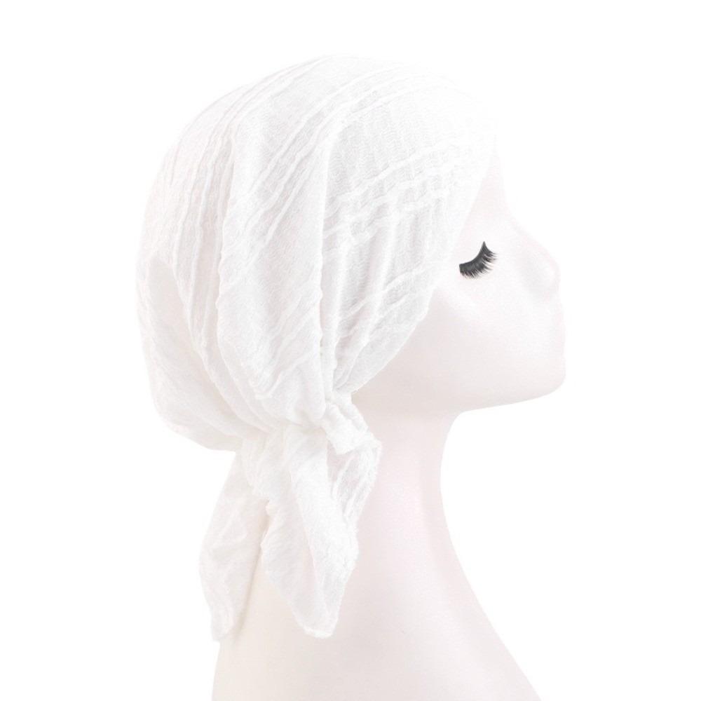

New Cotton Crinkle Muslim Hijab Hats Elastic Triangle Chemo Beanies Caps Solid Color Turban Head Wrap Hair Protection білий