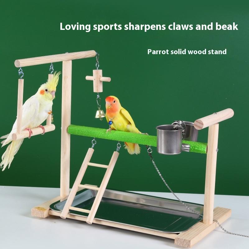 Solid Wood Bird Stand Interactive Platform Jiaohua Standing Stick for Pets Eco-Friendly Wooden Toy