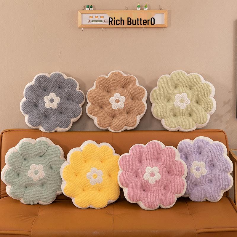 Four Seasons Thickened Cookie Flower Seat Cushion: Soft Plush Chair Pillow for Students & Office