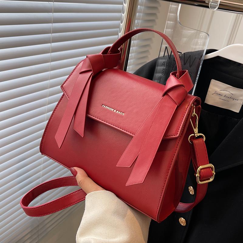 Rote Damen Umhängetasche Mode Texturiertes PU-Leder Retro Vielseitige Einzelne Schultertasche Trendige Hochzeit Braut Handtasche