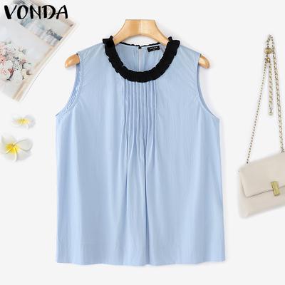 Summer Women Sleeveless Ruffled Neck Rumple Casual Tank Tops Tee