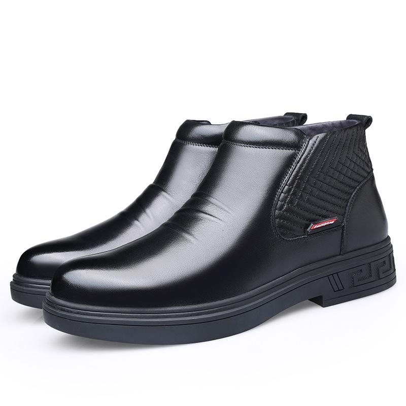

Men s Genuine Leather High-Top Ankle Boots: Comfortable and Durable Autumn/Winter Business Casual Velvet-Lined Shoes Size 44