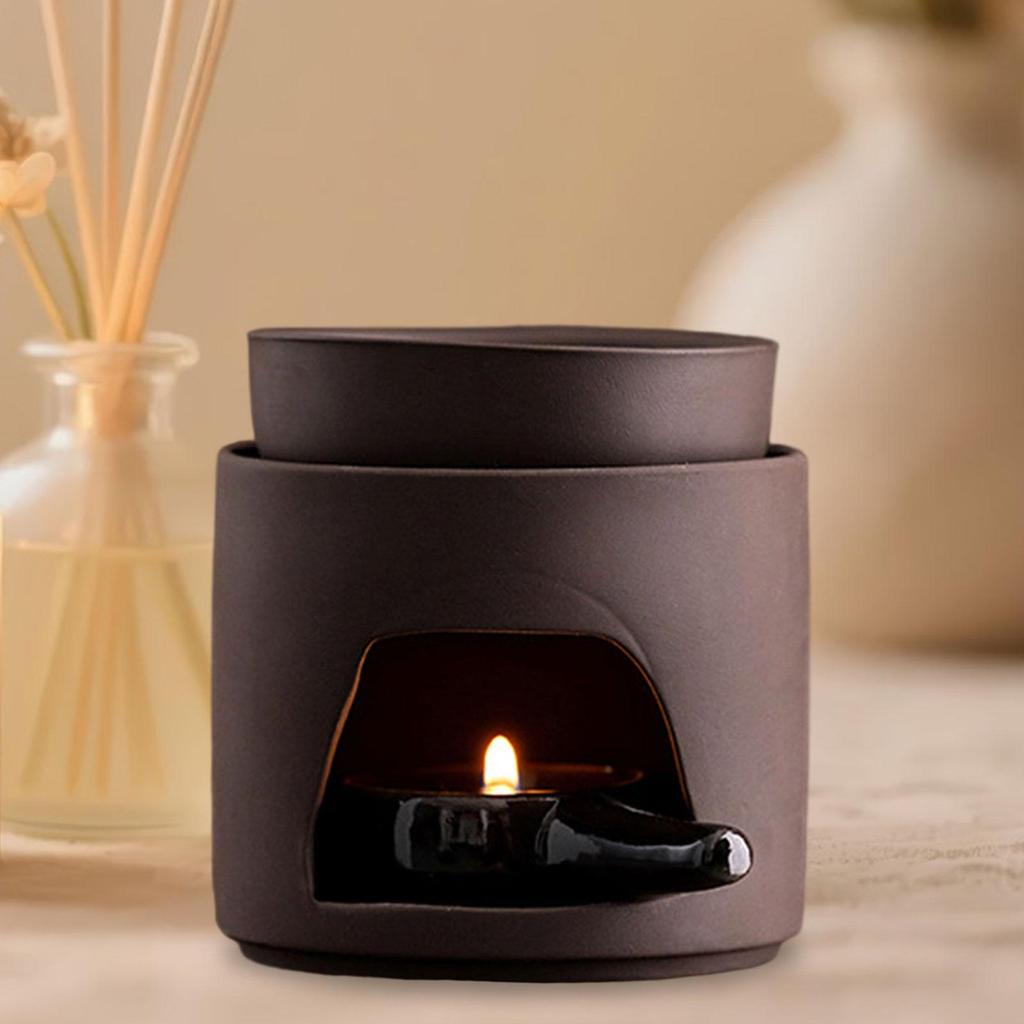 Purple Pottery Oil Burner Tealight Candle Holder Aroma Diffuser Desk Scented Candle Warmer for Home Yoga Meditation Room Decor