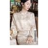 New Chinese Style Women's Short Top with  Spring High-end Feel Jacquard Long Sleeved Stand Up Collar and Elegant Shirt
