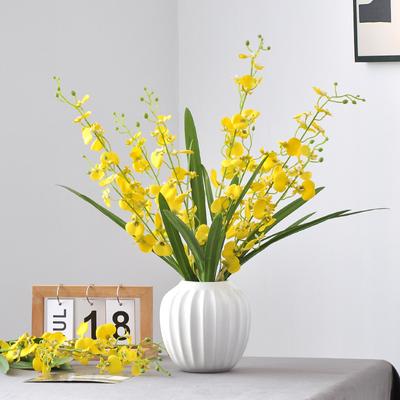 53 cm lang kunstig orkide med blader, kunstig blomst, silkeblomst, kort gren, 3-gaffel dansende blomst, bryllup