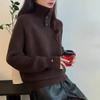 Women's Petite Retro High Neck Knit Pullover: Thick, Loose, Comfy Long Sleeve Sweater