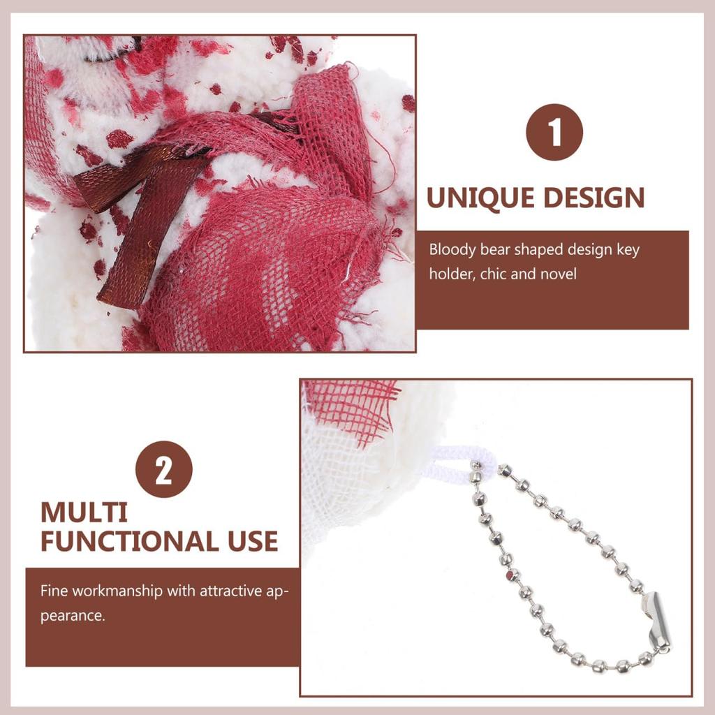 LIOOBO Plush Halloween Punk Bloody Plush Bear Halloween Bear Plush Keychain, Keychain, (Beige)