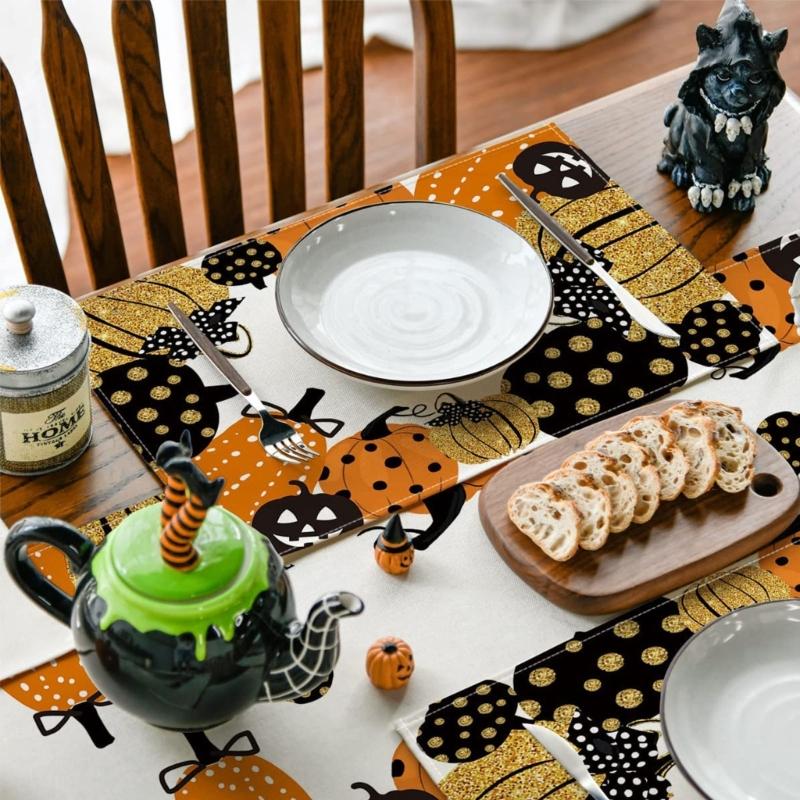 Japanese-style Halloween Patterns Linen Table Placemat Printed Table Anti-scalding Heat Insulation Pad Cup Coaster