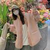 Winter Thick Contrasting Retro Lamb Style Loose Women's Clothing Round Neck Mid Length Cardigan Trend All-match Chic Coats