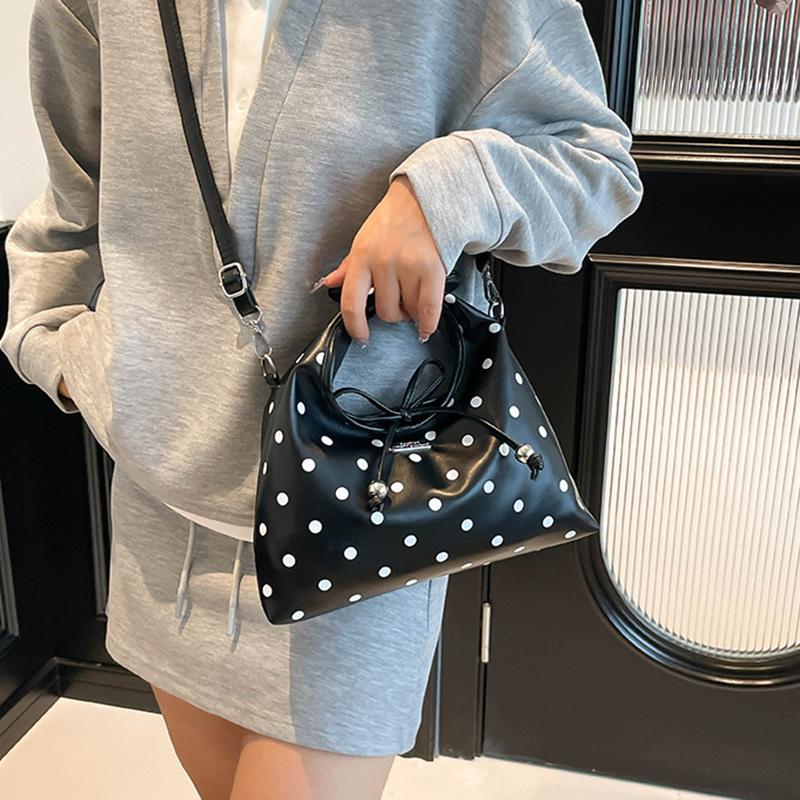 Yogodlns Women's Versatile Bag Retro Leather Shoulder Bag Bow Tie Crossbody Bag Polka Dot Small Hobo Handbag For Everyday Use