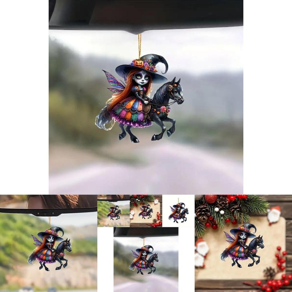Unique Acrylic Witch Car Pendant For Halloween Festive Interior Decoration Accessory