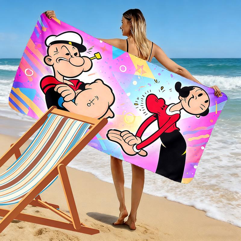 Popeye the Sailor Man Print Beach Towel, Large Soft Quick Dry Towel for Beach Camping Swimming