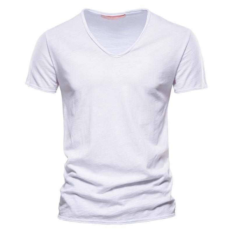 Summer men's new solid color V-neck short-sleeved T-shirt  men's fashion