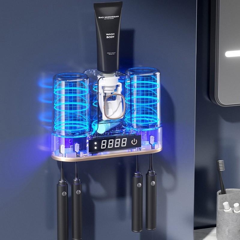 Intelligent Sterilization Disinfection Toothbrush Holder 2 Cup Toothpaste Dispenser Wall Mounted Bathroom Accessories