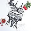 Dame Gjennomsiktig Mesh Broderi BH-sett Sexy Lingeri Bøyle-BH Strømpeholder G-streng Drakts