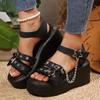 Fashion Star Buckle Platform Sandals for Women Chain Decor Gothic Summer Shoes Woman Thick Bottom Wedge Heel Gladiator Sandals