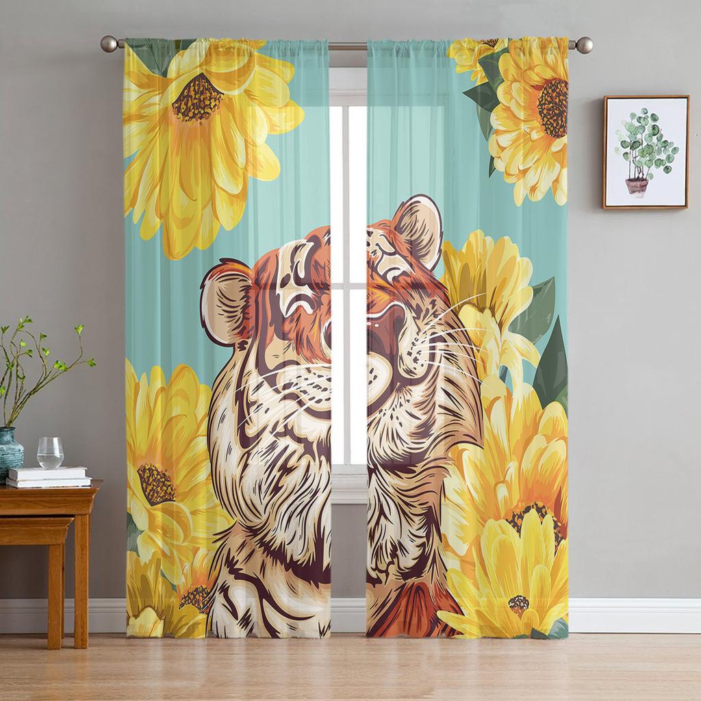 Wild Animal Tiger Walking In The Snow Sheer Curtains for Living Room Decoration Window Curtains Kitchen Tulle Voile Curtains