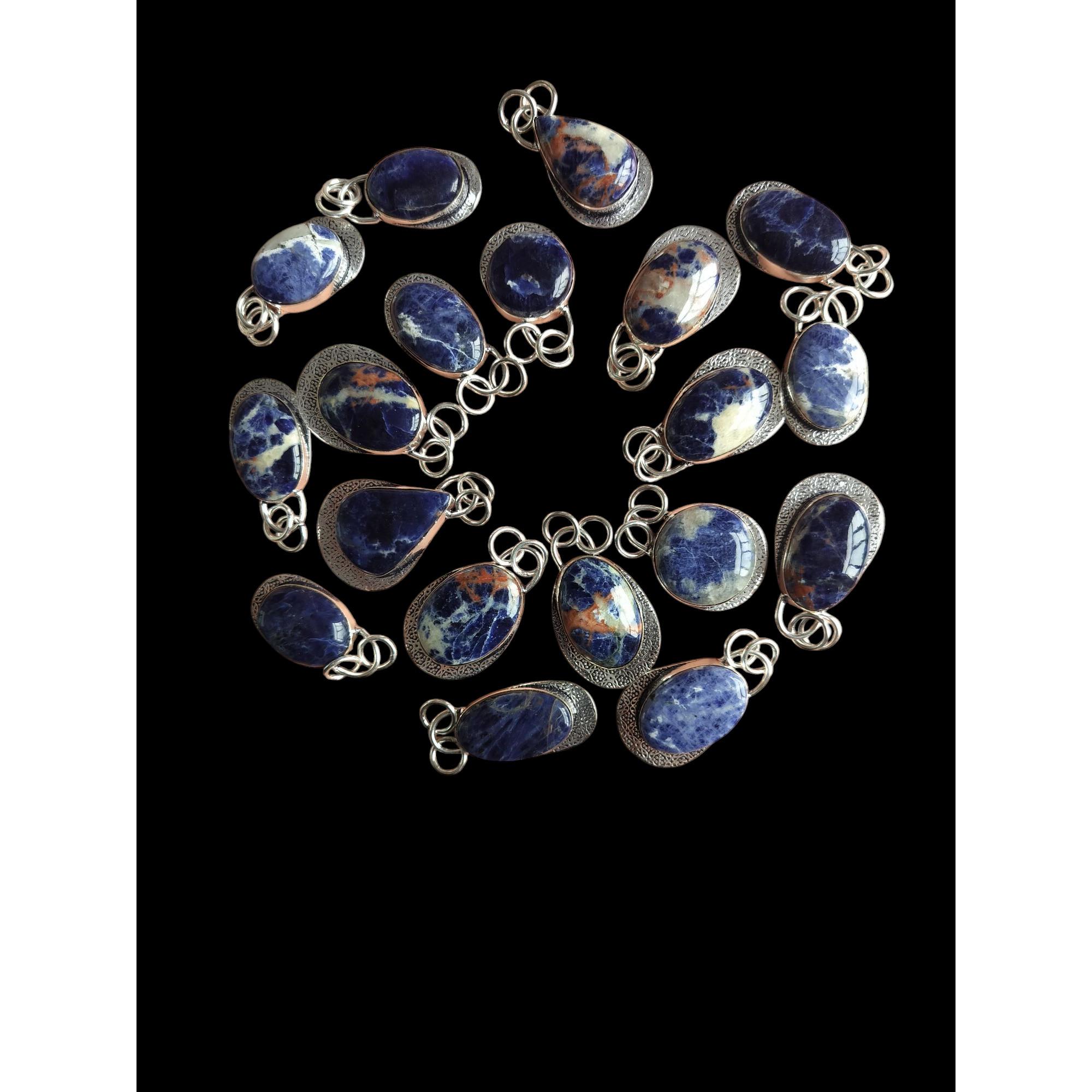 40 pcs Pendant Sodalite Mix Lot Gemstone Ethnic Style Silver Jewelry синий