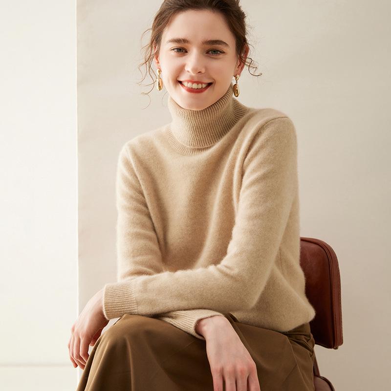 Dámský kašmírový svetr s vysokým rolákem - Podzim/Zima Slim Fit Pletené spodní prádlo