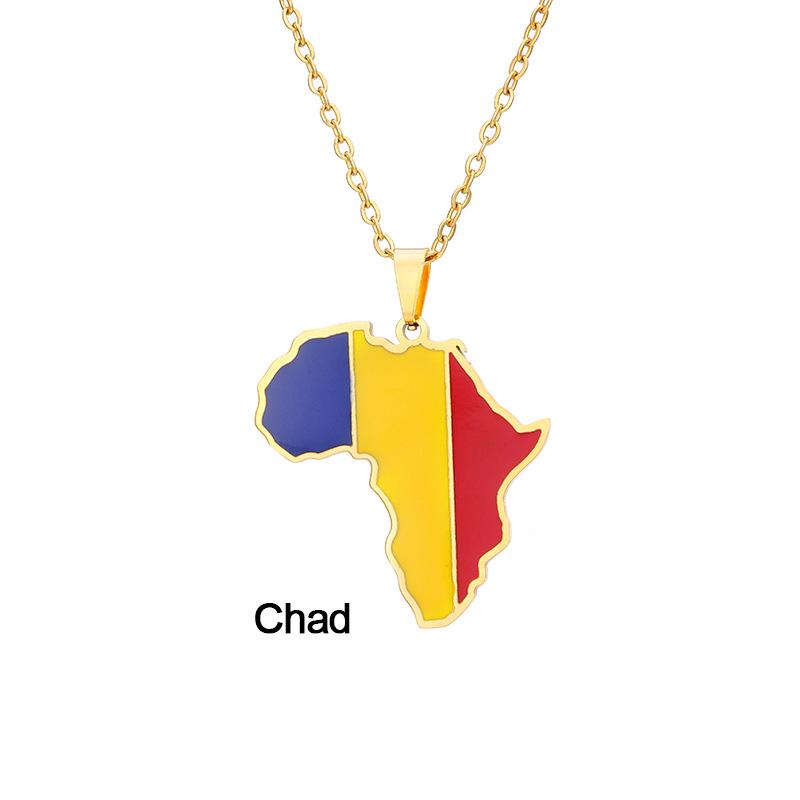 Edelstahl Afrikanische Karte Halskette: Elfenbeinküste, Ruanda, Ägypten, Uganda