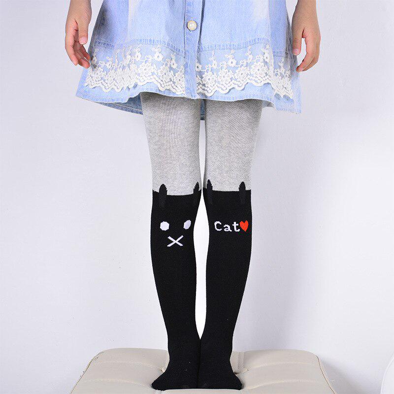 Spring Autumn Baby Girls Tights Cartoon Cat Patchwork Children Girl Pantyhose Pantyhose Soft Kids Cotton Warm Tights