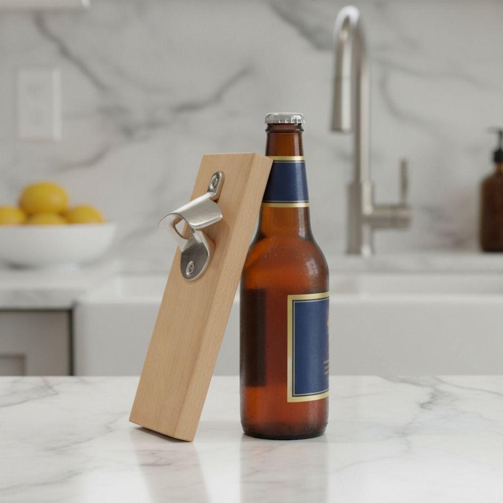 Wooden Magnetic Bottle Opener Rustic Style Rectangular Wall Mounted Bottle Opener Vintage Fridge Magnet Bottle Opener Party