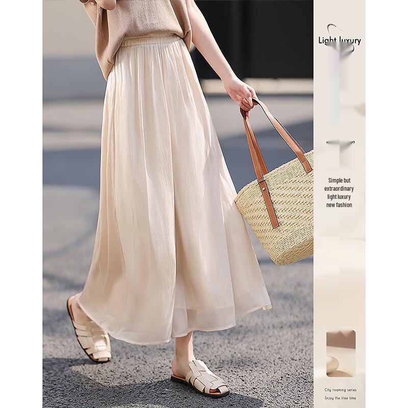 Women s High-Waist Wide-Leg A-Line Culottes L