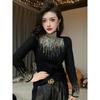 Autumn/Winter Women's Half-High Collar Long Sleeve T-Shirt: Premium Texture with Hot Drilling Details