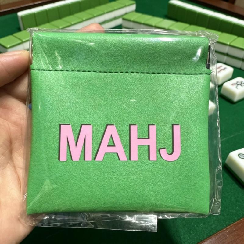 PU Leather Mahjong Score Card Pouch with Auto-Close Spring Frame, Small Storage Case for Home Table Use and Travel
