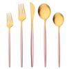 5Pcs/Set Pink Gold Tableware Stainless Steel Matte Dinnerware Cutlery Set Flatware Knife Dessert Fork Spoon Kitchen Accessories For Home